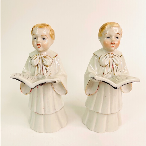 Holiday 2 Vintage Porcelain Ceramic Singing Choir Boy Figurines 55